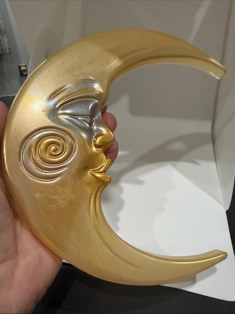 Golden Crescent Moon Wall Decor - Metallic Accent - Picture 4 of 6